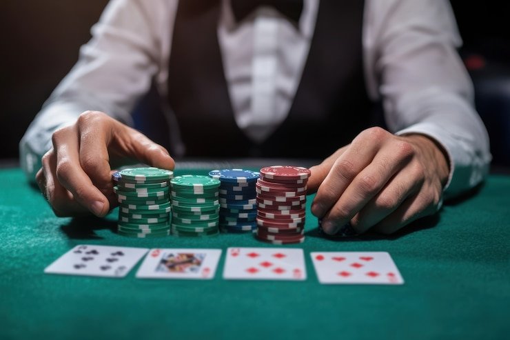 Close-up of live cards being dealt at a hayogo Ikan Hoki table